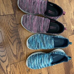 Skechers Knit Slip-On Shoes in Pink and Blue